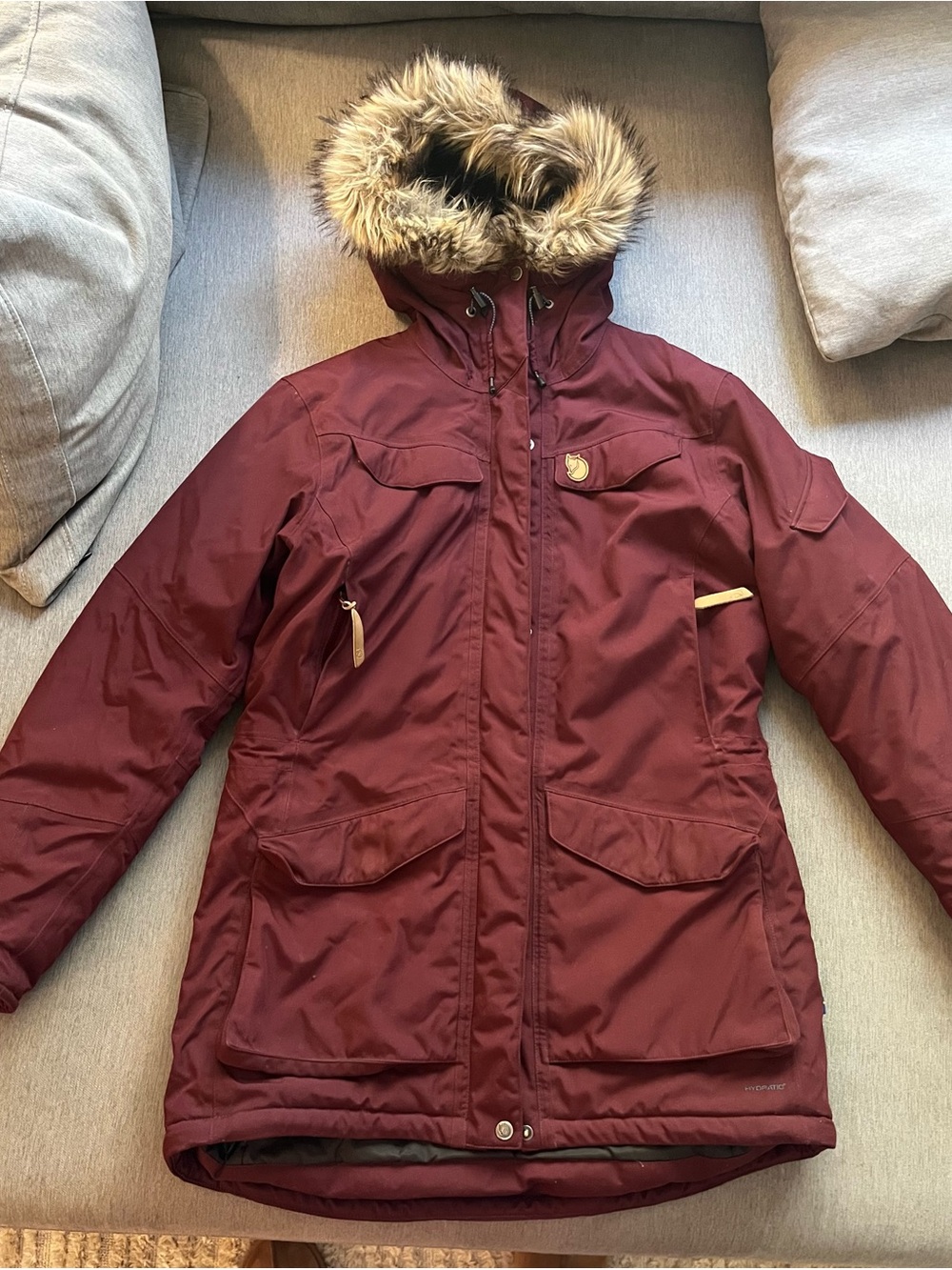 Fjallraven Women's Burgundy Nuuk Parka with Faux-Fur Hood